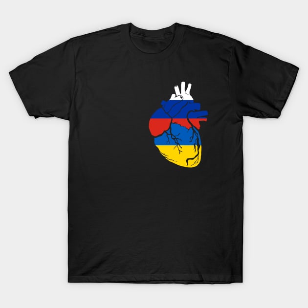 Russia and Ukraine flag heart T-Shirt by Bun Art Store